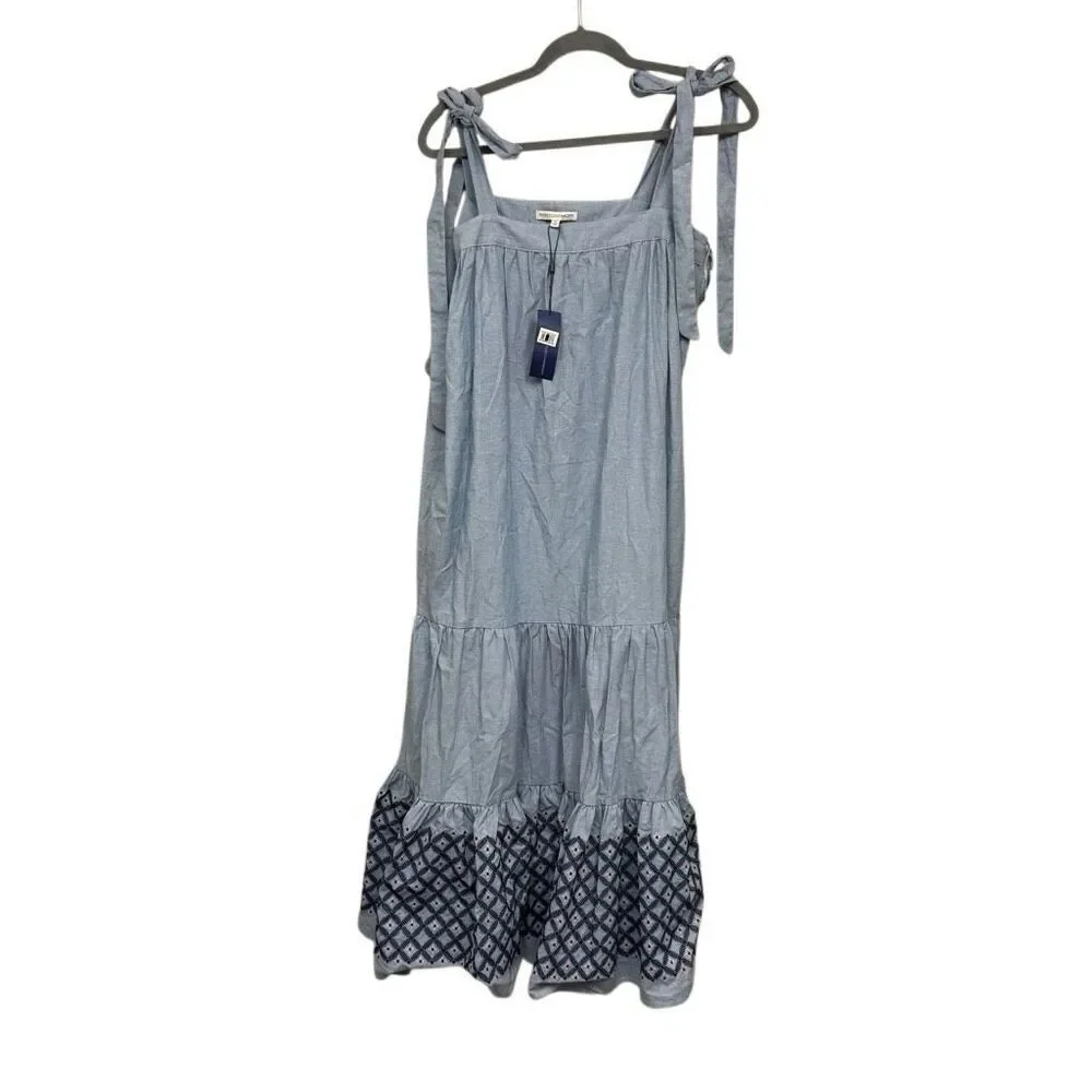Rebecca Minkoff Lucy Embroidered Hem Midi Blue Dress Size Medium
